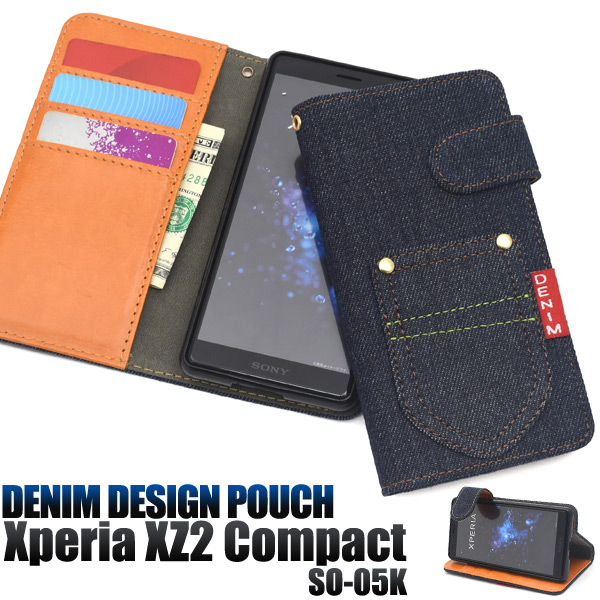 ＜スマホケース＞Xperia XZ2 Compact SO-05K用ポケットデニムデザイン手帳型ケース