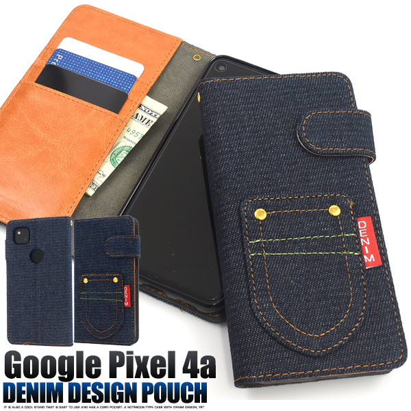Google Pixel 4a用ポケットデニムデザイン手帳型ケース