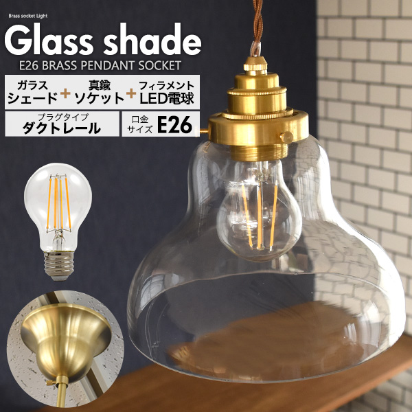 フィラメント型LED電球付き クリアガラスシェードLEDランプセット (E26・ダクトレールタイプ・100cm) D