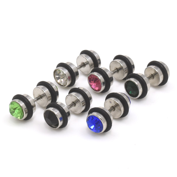 【ジュエリー・ケース・用品】ダブルラインストーン バーベル型ボディピアス（全6色）