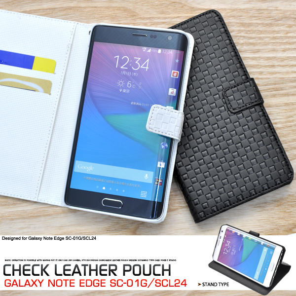 <スマホケース>Galaxy Note Edge SC-01G/SCL24（ノート エッジ）用市松模様デザインスタンドケースポーチ