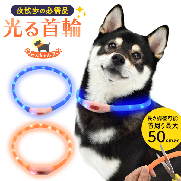 夜の散歩を安全に　犬用 光る首輪 50cm