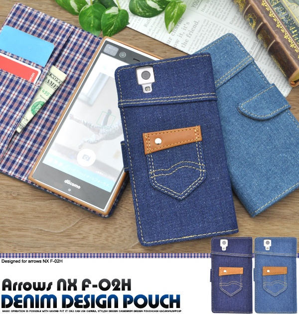 <スマホケース>arrows NX F-02H用デニムデザインケースポーチ（ジーンズデザイン)