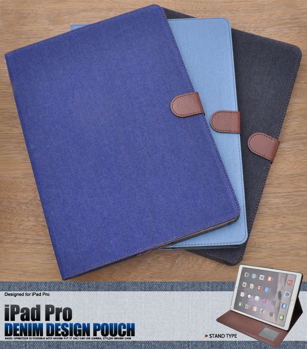 iPad Pro12.9インチ(2015年モデル)用デニムデザインスタンドケースポーチ（ジーンズデザイン)