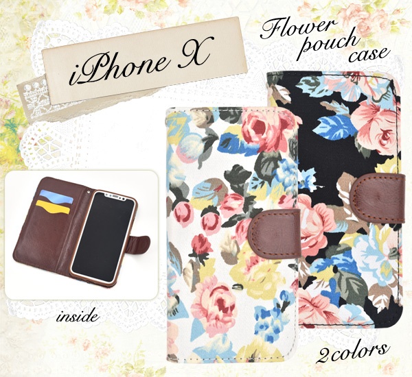 <スマホケース>iPhone XS/X用フラワーポーチケース♪